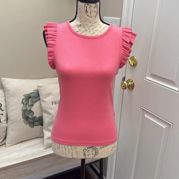 EUC Bundle of 2 J. Crew Ruffle sleeveless top in brown and pink both in small! - Picture 7 of 10